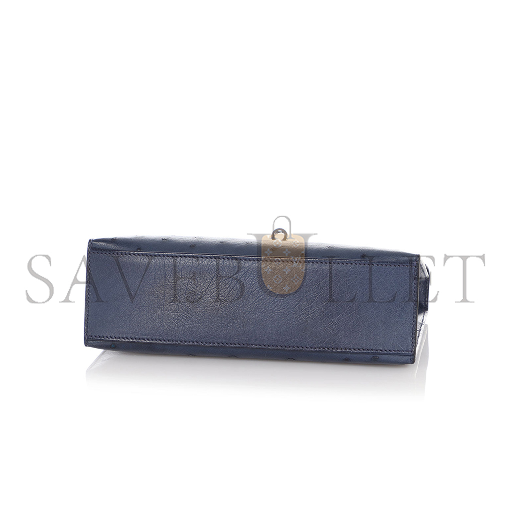 HERMÈS MASTER  BLEU DE MALTE OSTRICH KELLY POCHETTE (22*14*7cm) 